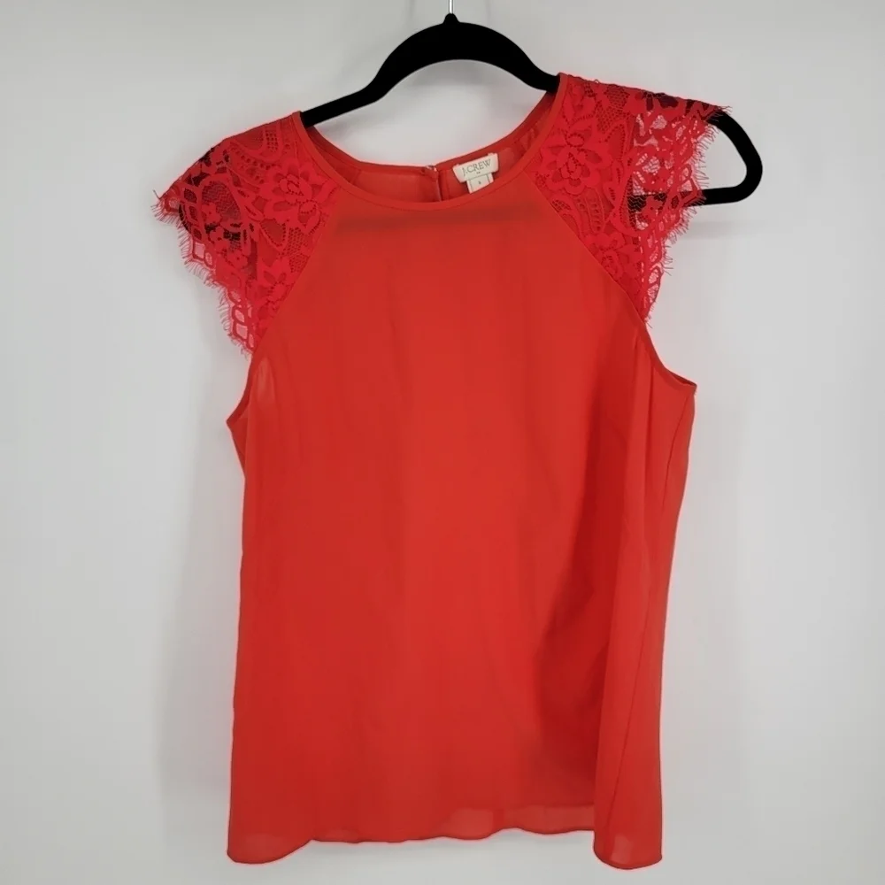 J CREW Red‎ Lace Cap Sleeve Top Shell Blouse Size 6